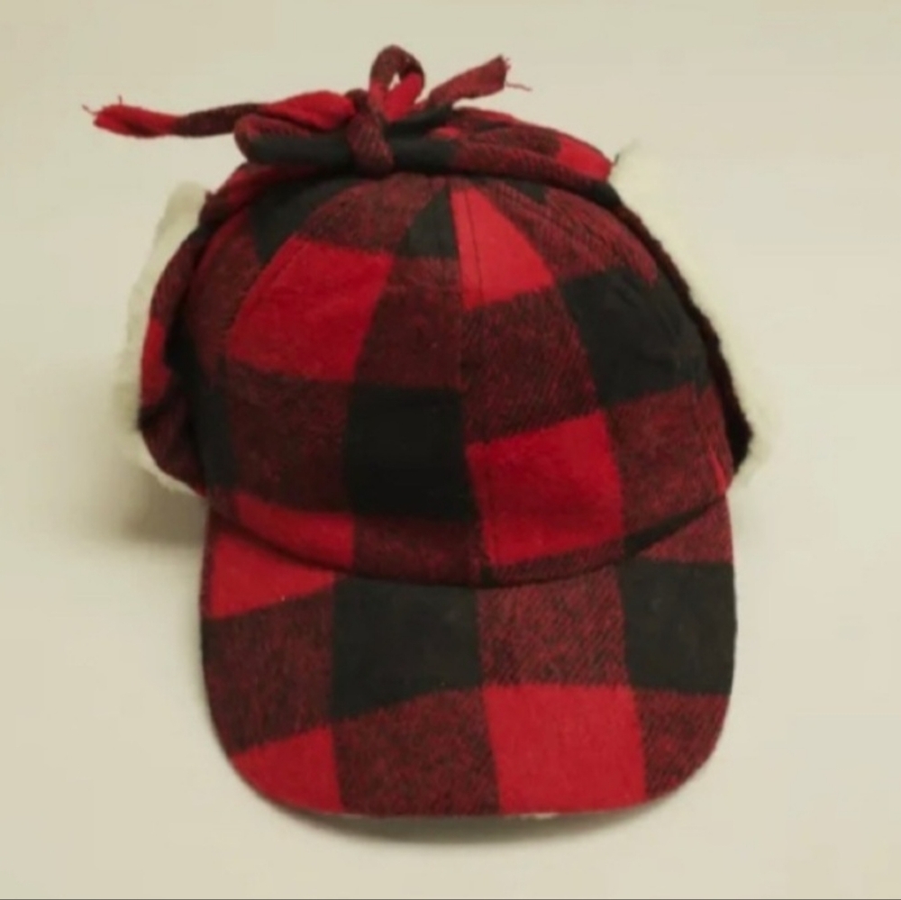 Woodland Creek Buffalo Plaid Flannel Trapper Hat Red/Black